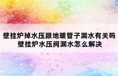 壁挂炉掉水压跟地暖管子漏水有关吗 壁挂炉水压阀漏水怎么解决